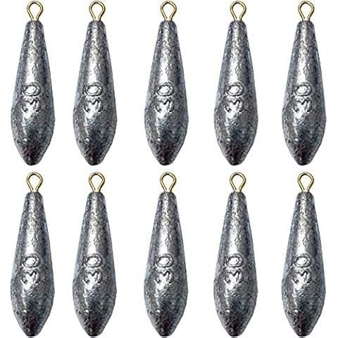 10 Pieces Fishing Bottom Sinkers Weight, Bullet Streamlined Fishing Sinker Weights, Freshwater Saltwater Fishing Weights for Bottom Fishing (1.05 oz) Cover