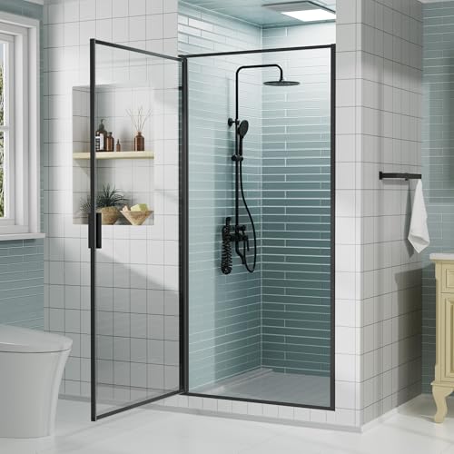 Bathbliss 32 7/8"-34" W x 72" H Pivot Shower Door, 1/4" (6 mm) Clear SGCC Tempered Glass Shower Door, Pivot Swing Shower Glass Door in Matte Black Finish, Reversible Installation — view 2