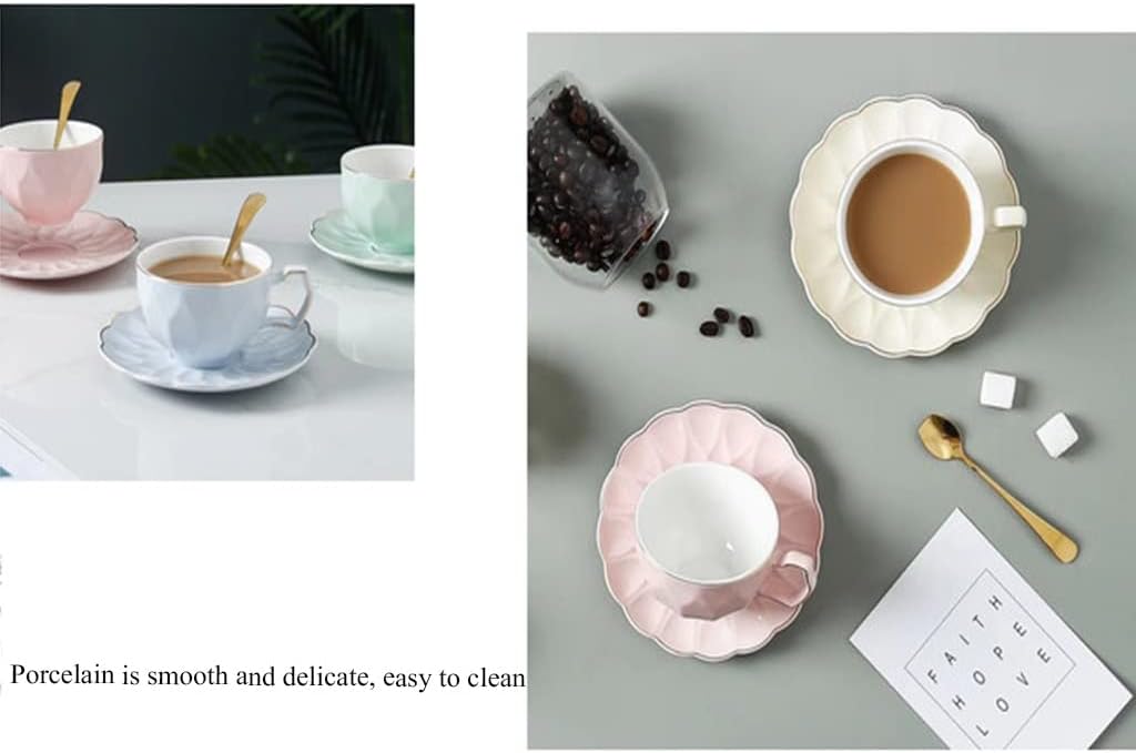 Latte Cup, European Style Tea Coffee Cup Set Ceramic Cup British Cup Saucer Retro Coffee Cup Saucer Solid Color Pattern Office Cup Saucer Tea Cup Set Us(Green)