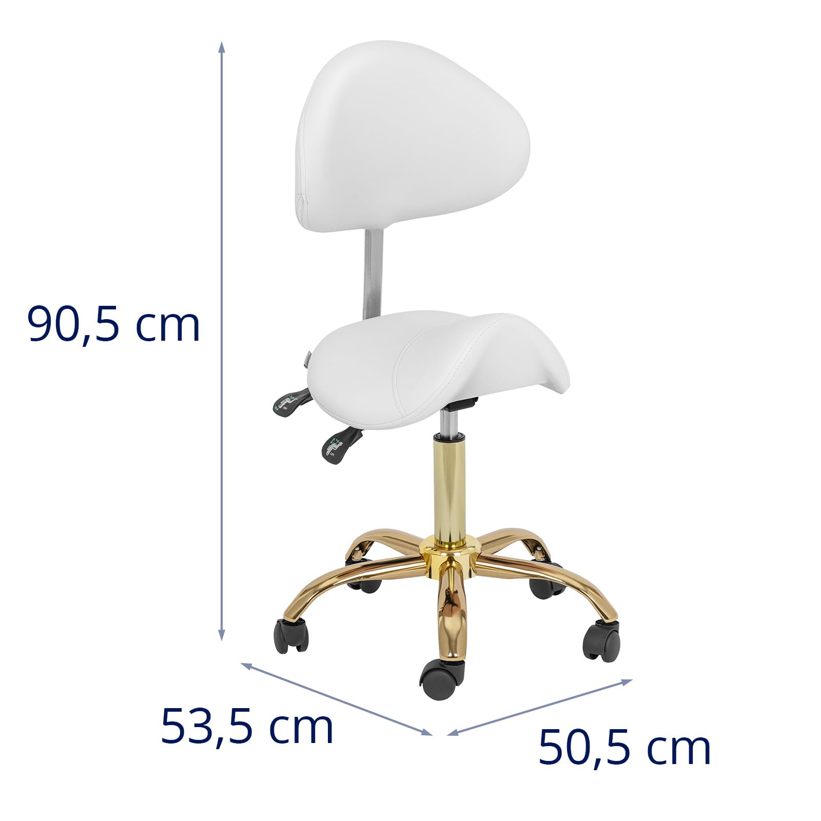physa PHYSA MANNHEIM WHITE_GOLD Sgabello a sella con schienale 51-65 cm 150 kg - Bianco, oro Sgabello regolabile con schienale