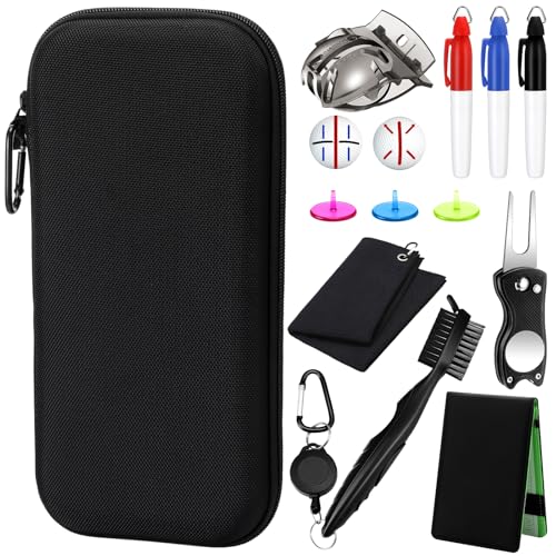VercanMonth 19 Pieces Golf Gifts for Men and Women Golf Accessories Set with Case, Golf Scorecard Holder, Golf Towel, Divot Repair Tool, Cleaning Brush, Golf Ball Markers, Golf Ball Alignment Kit