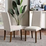Merax Dining Chairs Set of 2 Parsons Diner Chair Upholstered Fabric Dining Room Chairs with Copper N