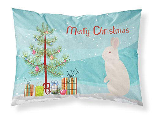 Caroline's Treasures BB9332PILLOWCASE New Zealand White Rabbit Christmas Fabric Standard Pillowcase, Teal Lightweight Super Soft Easy Care Decorative Artwork Pillowcase, Standard