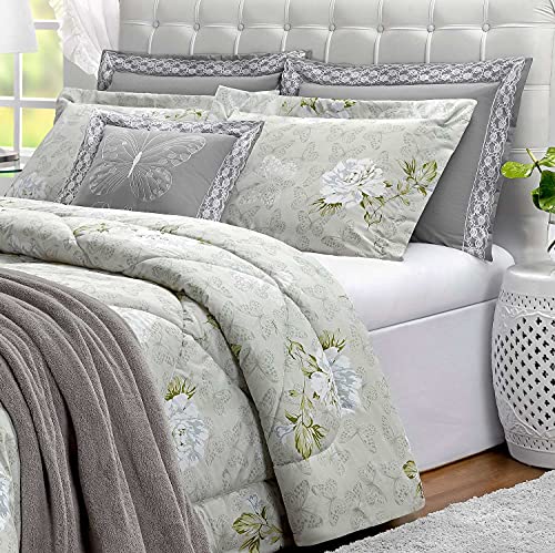 Edredom Queen Estampado Papillons 6 Peças - Cinza