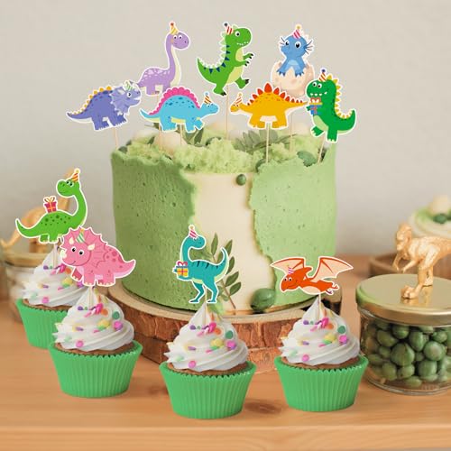 48 Pieces Dinosaur Cupcake Toppers Baby Cute Colorful Dinosaur Cupcake Picks for Kids Dino Theme Party Baby Shower Birthday Party Decoration Supplies