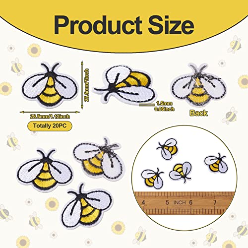 Craftdady 20Pcs Honeybee Iron On/Sew On Patches Cute Bumble Bee Animal Embroidered Cloth Applique Badge For Clothes Hats Shirts Decoration 25.5X28.5Mm #TOP1