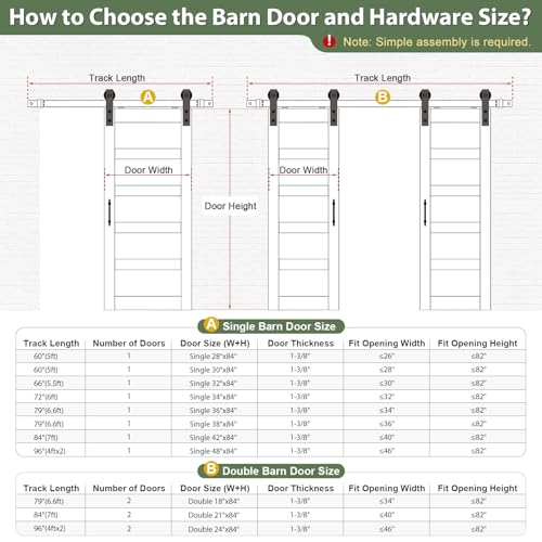 ROYMELO 30x84 inch Glass Sliding Barn Door Slab with 5ft Hardware Kit Included, 5-Panel Frosted Glass, Spruce Wood Support DIY Dyeing, Easy Assembly