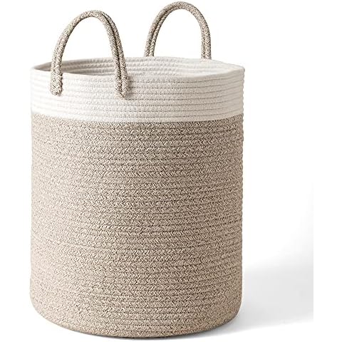 La Jolíe Muse Aufbewahrungskorb Wäschekorb aus Baumwolle Seil, Wäschesammler, Stabil und Haltbar, mit Griff, Für Wohnzimmer Kinderzimmer Badzimmer Cover