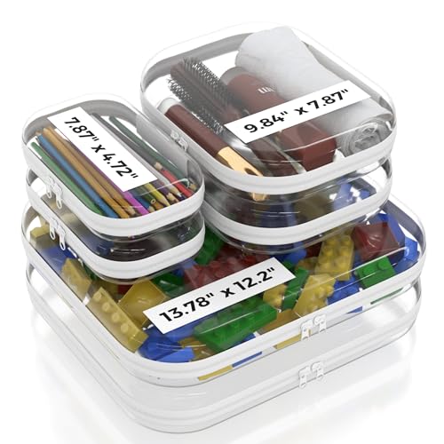 Image of Extra Large 13.7" Durable Clear Hard Shell Zipper Case 6 Pack, 2x Large, 2x Medium, 2x Small, Clear Travel Makeup Case, Hard Plastic Travel Toiletry & Cosmetic Bag, Toy & Make Up Organizer Pouch