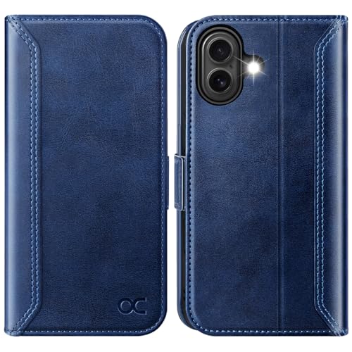 OCASE for iPhone 17 Case, PU Leather Wallet, Retro Blue