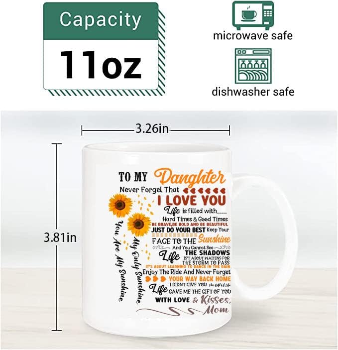 Miniatura 3 de Taza con texto en inglés "Sunflower to My Daughter Never Forget I Love You" (You Are My Sunshine), regalo de Navidad para mamá, boda, graduación,