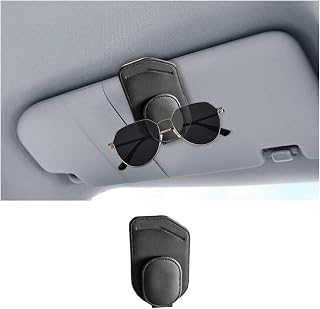 HZEL Sunglasses Holder for Car Sun Visor, Leather Magnetic Vehicle Visor Eyeglasses Hanger & Ticket Card Clip, Multifunctional Auto Interior Glasses Mount, Universal for Truck SUV Sedan (Black)