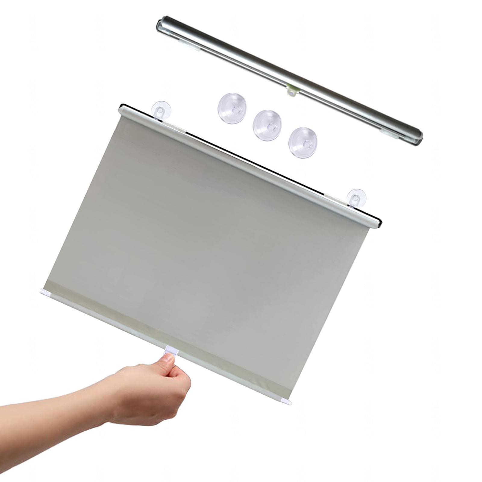 Kgudys Grey Roller Blinds With Suction Cups,Retractable Suction Cup Roller Shades,Portable Blackout Curtains,No Drilling,Privacy Roller Blinds For Office,Home,12 Sizes,-35X125cm/14X49in