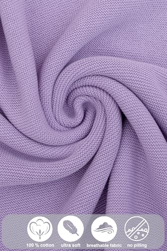 Image of Lilax Cotton Knit Receiving Blanket, Warm Cozy Swaddle Cuddle Stroller Crib Blanket for Newborns Infants & Toddlers 33.5 inch x 31.5 inch, Lavender