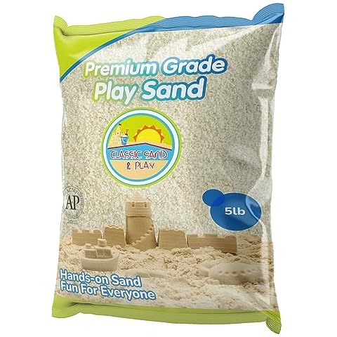 Classic Sand and Play Sand for Sandbox, Table, Therapy, and Outdoor Use, 5 lb. Bag, Natural, Non-Toxic, Wet Castle Building for Creativity and Stimulates Sensory Skills Cover
