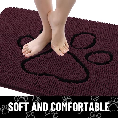 Image of Smiry Dog Door Mat for Muddy Paws, Absorbent Dirt Trapper Non Slip Quick Dry Washable Chenille Mat for Mud Dogs, Entry Rug for Indoor and Outdoor (36x24 Inches, Russet and Black)