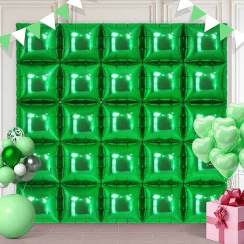 Shamrock Green Square Foil Balloons for St Patrick's Day Decor, 25 Pcs Metallic Green Balloons Wall Backdrop for Graduation Birthday Bridal Shower Arch Backdrop Decorations by Hdnpea - Used condition - US$8.02