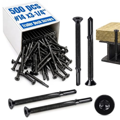 Yaocom 500 Pcs #14 x 3-1/4" Trailer Deck Screws Bulk Self Tapping Trailer Screws with Star Head Self Drilling Reamer for Trailers Flatbeds Fastening Wood to Steel Metal Construction Black