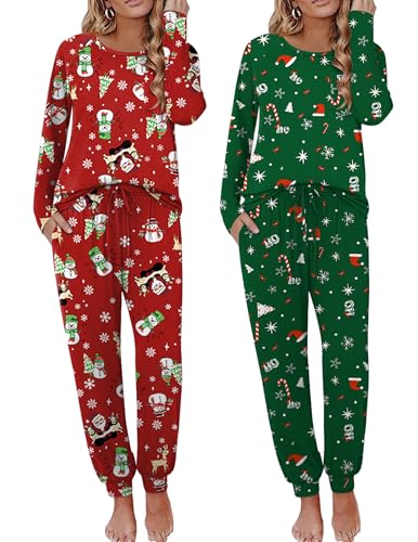 Image of Ekouaer 2 Pack Womens Pajama Sets Long Sleeve Pjs Soft Comfy Lounge Set