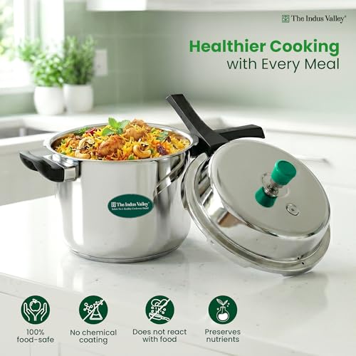 Image of The Indus Valley Stainless Steel 8 Litre Pressure Cooker Outer Lid | Induction Friendly | Tri-Ply Heavy Bottom | 100% Toxin-Free, Naturally Non-Stick