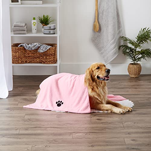 Image of Bone Dry Pet Grooming Microfiber Towel, Embroidered Collection, X-Large,41x23.5 inch, Pink