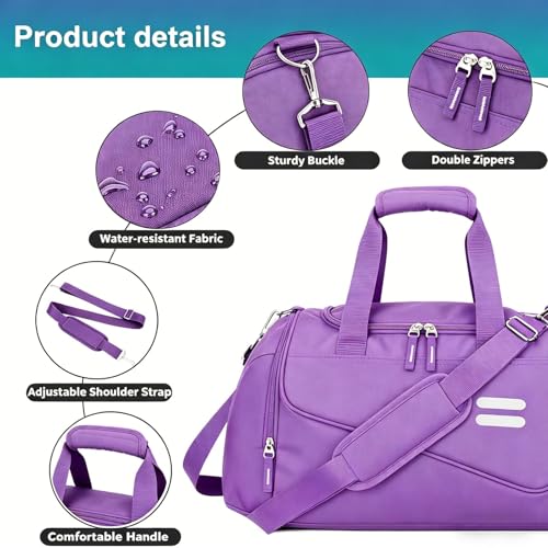 Image of Gym Bag for Men & Women - 30L Duffel Bag with Shoe Compartment, Weekender Water Resistant Duffle Bag for Travel, Sports, Fitness & Workouts, Purple