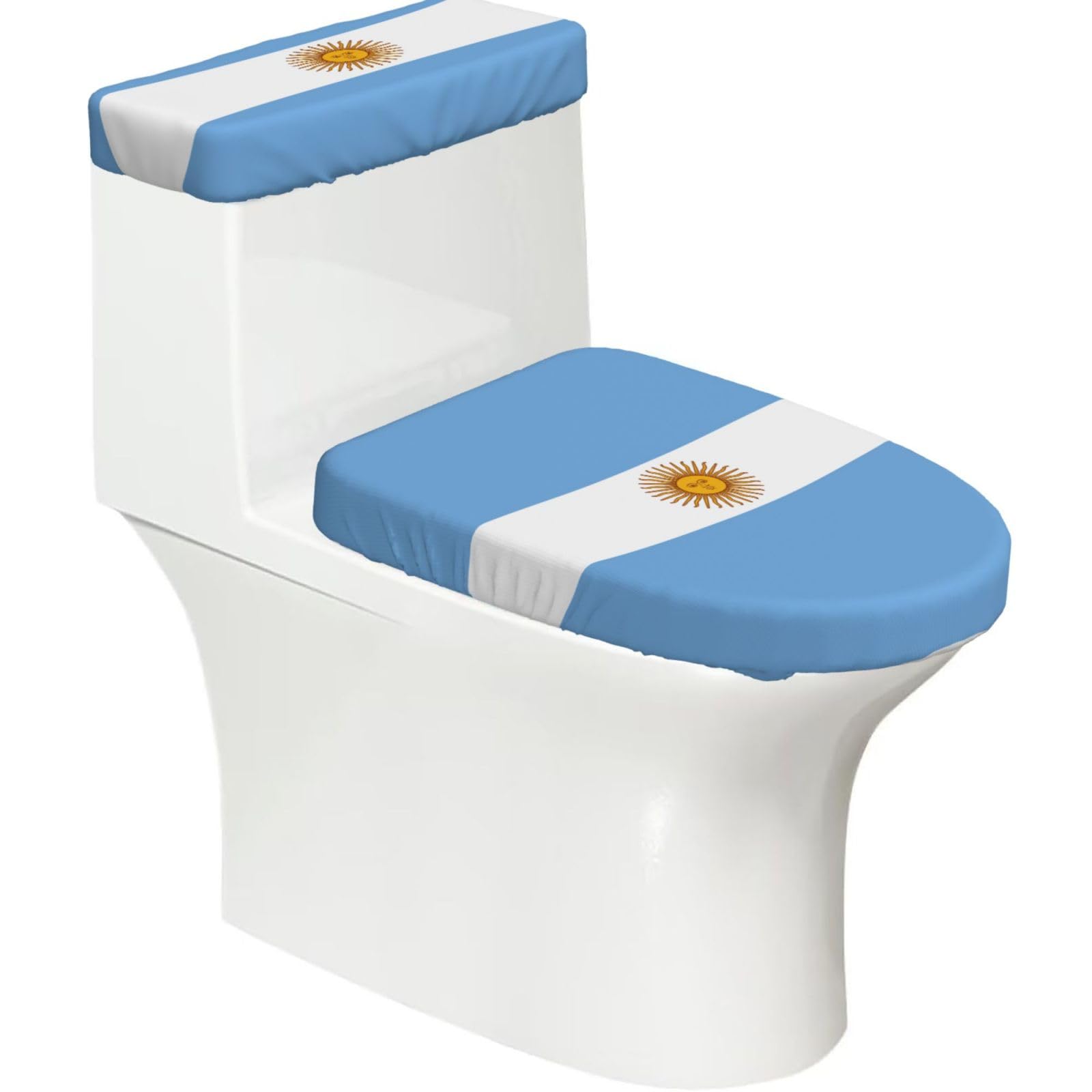 Argentine Flag Print Bathroom Decor Toilet Lid Cover And Tank Covers, Restroom Accessories Fits Most Round
