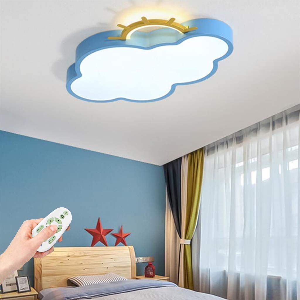 LED Ceiling Lamp Dimmable with Remote Control Slim Acrylic Ceiling Light Cloud Sun Children Bedroom Wall Lamp Boy Girl Room Ceiling Lighting Living Room Room Decoration Pendant Light (Blue)
