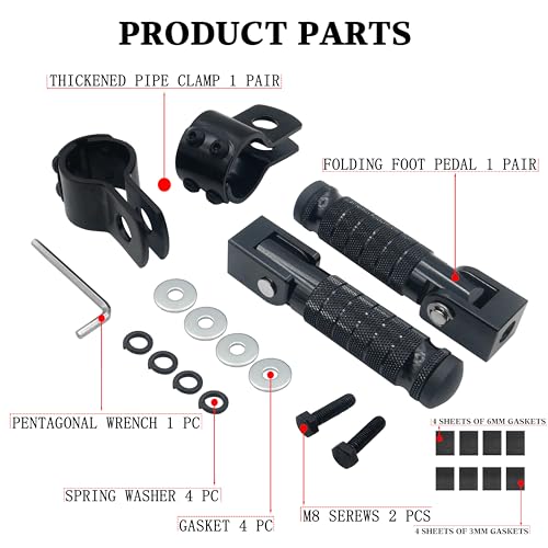 Image of M8 Motorcycle CNC Aluminum 90 Degree Folding Rearsets Folded Motorbike Footrest Bicycle Footpegs Foot Pegs Pedal Universal (Black)