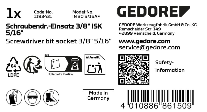 Gedore Screwdriver bit Socket 3/8 ", Hexagonal Cable 5/16" - in 30 5/16AF, Kant, 5/16 Zoll - Image 2