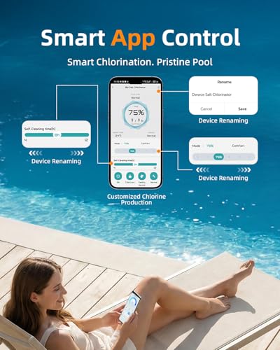 Dwwce Smart Saltwater Pool Chlorinator System 32000 Gallons, Salt Chlorine Generator Above Ground Pool with APP Control for Inground Pool Water Treatment, USA Titanium Cell