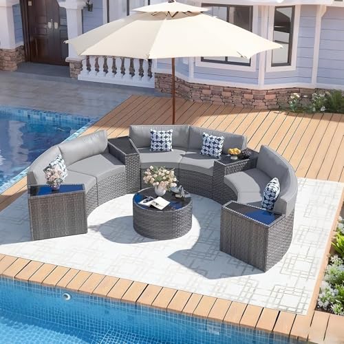 ABCASA Outdoor Patio Furniture Set with Coffee Table,11 Pieces Half-Moon
