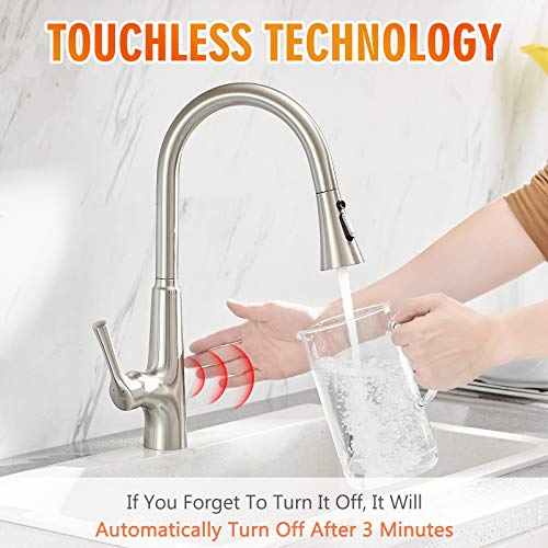 Gimili Touchless Kitchen Faucet With Pull Down Sprayer, Single Handle Motion Sensor Activated Hands-Free Kitchen Sink Faucet Brushed Nickel #TOP1