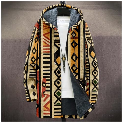Cardigan Mens Hoodies Zip Up Aztec Tribe Ethnic Fleece Fall Oversized Novelty Open Front Drawstring Hooded Coat4