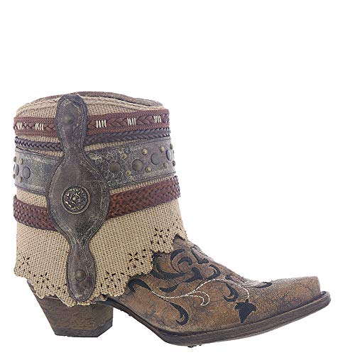 Corral Ld Cognac Flipped Shaft & Straps & Jute Strapped Rug Ankle Boot
