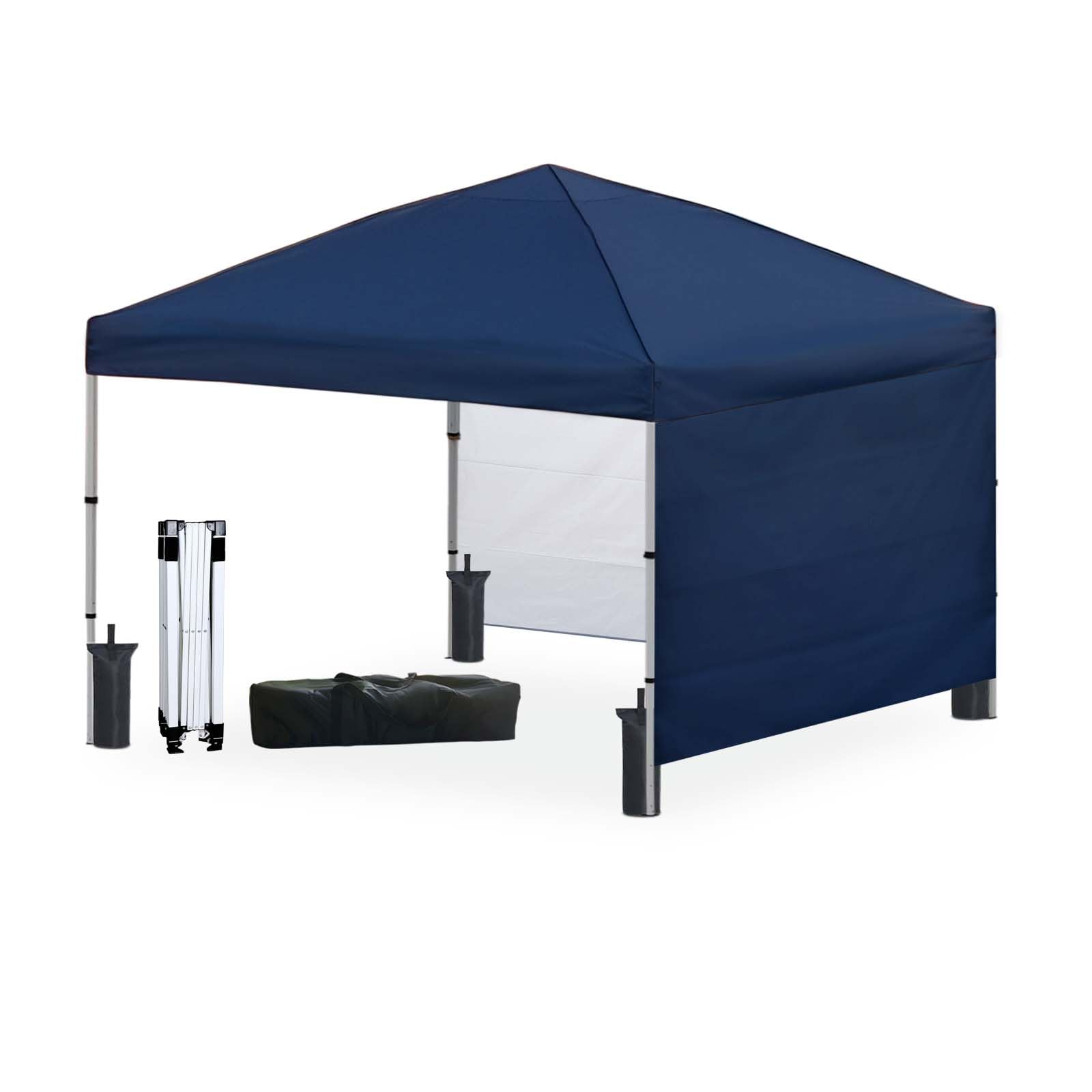 10x10 Pop Up Canopy Tent with 2 Sidewalls, Waterproof Shade Canopy with Sand Bags Outdoor Canopy Tent for Camping Beach Parties Backyard (Navy Blue)