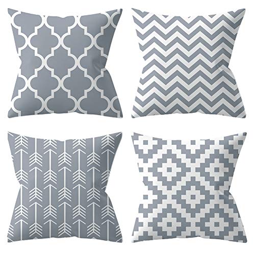 BCKAKQA Cushion Covers 60cm x 60cm Blue Grey Geometric Throw Pillow Cover Soft Polyester Square Decorative Throw Pillow Case for Living Room Sofa Couch Bed Pillowcases 24x24 inch Set of 4