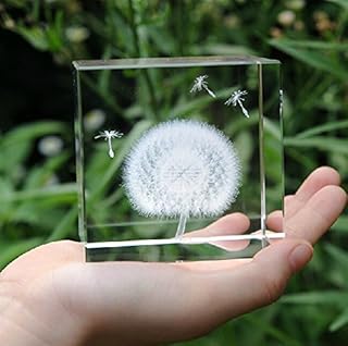 Berry President® Creative 3D Laser Etched Crystal Dandelion Cube Paperweight - Birthday Christmas Gift 2.36''