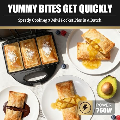 Image of FineMade Electric Mini Pocket Pie Maker Machine with Crust Cutter, Pocket Pie Iron Press with Non Stick Surface, Ideal for Hot Chicken Pockets Pizza Pockets Grilled Cheese Sandwiches and More