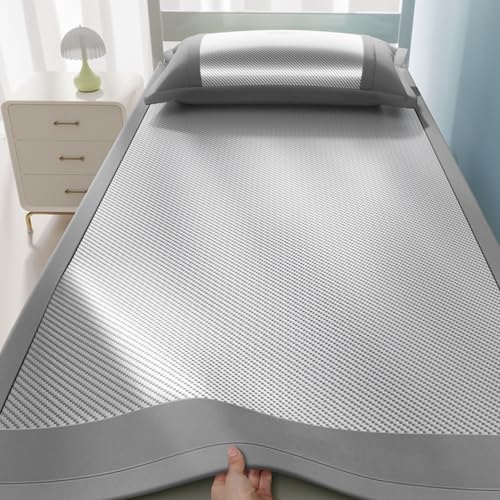 Summer Sleep mat Ice Silk Cooling pad Sleeping Cool Bed Cover with Pillowcase Cushion Folding Design Cooling Bed Sheet Air Conditioning Mattress Bedroom Essential(Gray,135cmx200cm)
