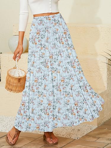Image of NASHALYLY Women's Chiffon Elastic High Waist Pleated A-Line Flared Maxi Skirts