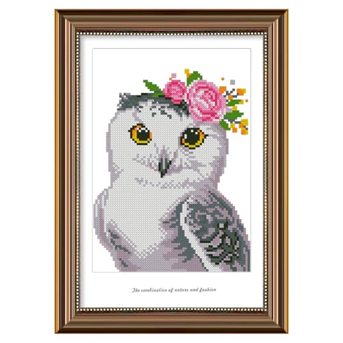 Image of Zhenqing Animal Cross Stitch Kit - Owl Design, 11 Count, 9.8x13.8 Inch, Stamped Pre-Printed Pattern, DIY Beginner Embroidery Kit for Home Decor & Gifts (67509)