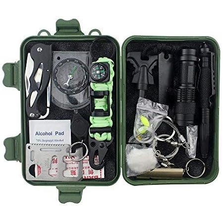 Amazon Eleoption サバイバルツール 19点セット 緊急サバイバルグッズ ナイフ コンパス 火打石 Sos屋外生存 アウトドア 応急処置 安全対策 防災用品 旅行 アウトドア 登山 携帯 収納便利 Eleoption 応急処置 救急箱