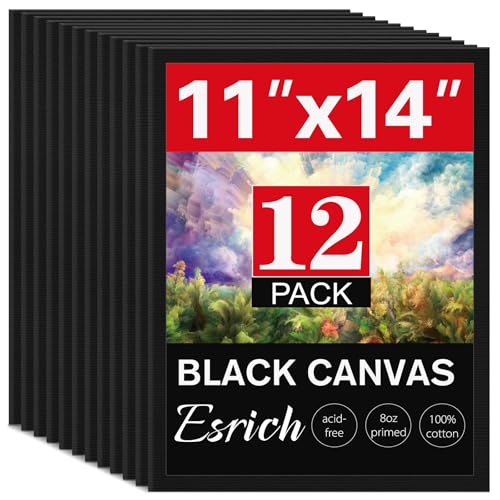 12 Pack Black Canvas for Painting 11x14 Inch Canvas Boards for Painting Cotton Primed Acid Free Blank Canvas Panels for Oil Acrylic Paint and Tempera.