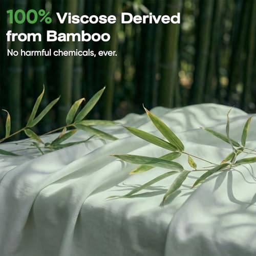 Image of Real 100% Viscose Derived from Bamboo Sheets Set King Size, Cooling & Silky Soft for Hot Sleeper, Luxury with Breathable & Moisture Wicking Fabric, 18 inch Deep Pocket with Corner Straps (Sea Glass, King)