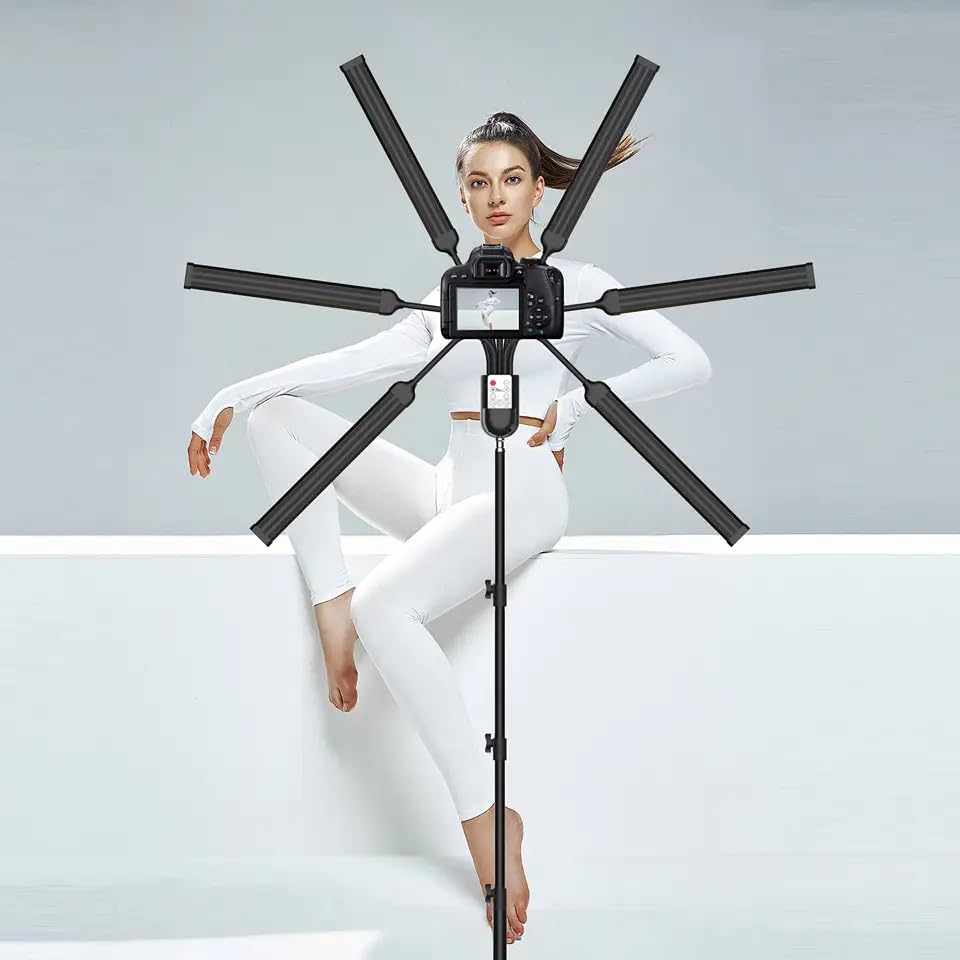 GIFTMAX Flexible FL-S6 60W Six-arm 3000K to 6000K Mobile Fill Ring Light Selfie Stick with Tripod Stand, 6 Arms Star Lamp LED Photographic Video Ring Light for Makeup Artist, Salon and Parlour GIFTMAX Flexible FL-S6 60W Six-arm 3000K to 6000K Mobile Fill Ring Light Selfie Stick with Tripod Stand, 6 Arms Star Lamp LED Photographic Video Ring Light for Makeup Artist, Salon and Parlour