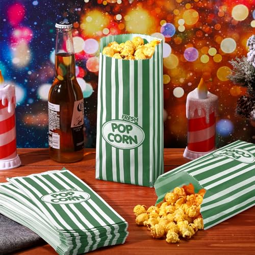 Image of Sherr 1000 Pcs 2oz Green Popcorn Bags Bulk Retro Stripes Disposable Popcorn Bags for Circus Carnival Party Favors Movie Nights Birthday Party Event Supplies Machine Accessories