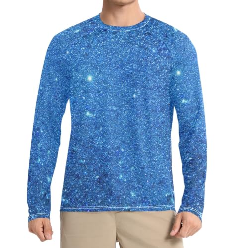Camiseta de natación manga larga azul brillante UPF 50+ de hombre con cuello redondo
