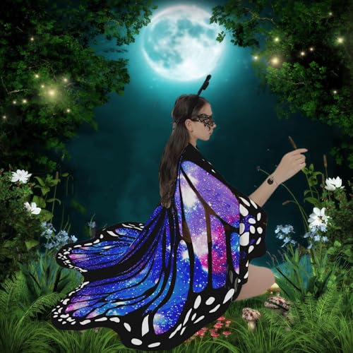 Sunlisky QYU-PF Halloween Costumes For Women Adult Butterfly Costumes Wing Cape Shawl 3Pcs (Starry Night Blue) thumb #5