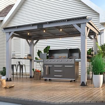 wooden pergola with roof and sides